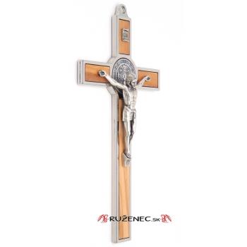 Fém feszület 20cm - Szent Benedek  - olivafa betéttel