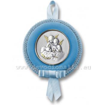 Bölcsödísz ezüstözött plakettel - kék