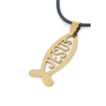 Fém medál zsinóron -  hal 4cm