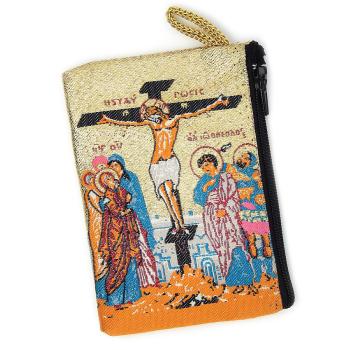 Szövött rózsafüzértartó tasak - Keresztrefeszítés