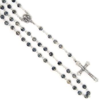 Rózsafüzér - 6mm szürke + márványszín kristály