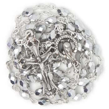 Rózsafüzér - 4x6mm ezüstszín oliva üveggyöngyök gyöngyök
