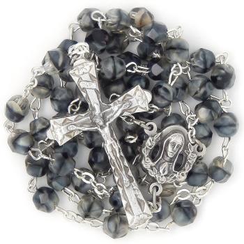 Rózsafüzér - 6mm szürke + márványszín kristály