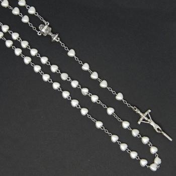 Rózsafüzér - fehér gyöngyház szívecskék