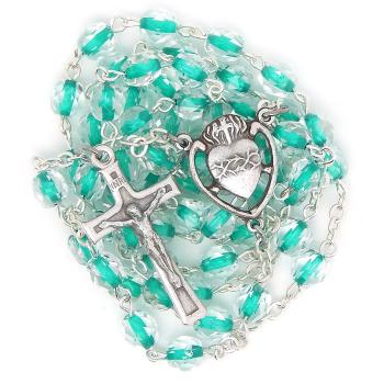 Rózsafüzér - 6mm áttetsző + zöld kristály