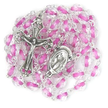 Rózsafüzér - 6mm áttetsző + rózsaszín kristály