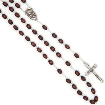 Fa rózsafüzér - 6x9mm-es sötétbarna fa gyöngyökből