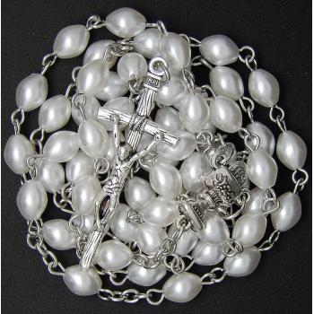 Rózsafüzér - fehér gyöngyök 6x8mm