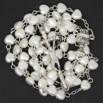 Rózsafüzér - fehér gyöngyház szívecskék