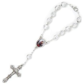 Autós rózsafüzér - fehér + kereszt - st