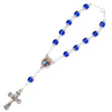 Autós rózsafüzér - kék kristály + kosaras