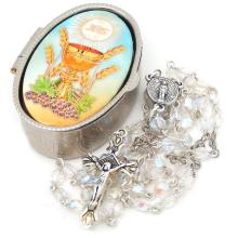 Rózsafüzér  fémdobozban - elsőáldozásra - IHS