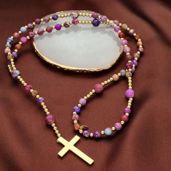 Exkluzív rózsafüzér rugalmas zsinóron - lila császár jáspis gyöngyök