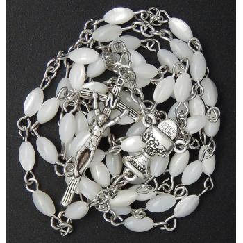 Rózsafüzér - gyöngyház - ovál - fehér - 4x7mm