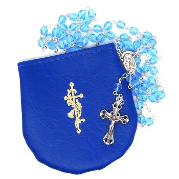 Rózsafüzér műbőr tokban - kék