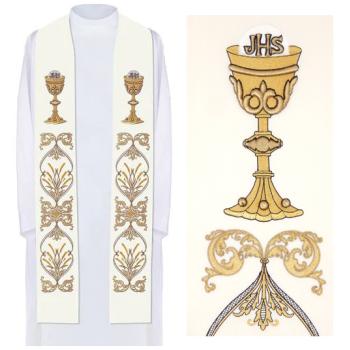 Fehér stóla hímzett Eucharisztia mintával