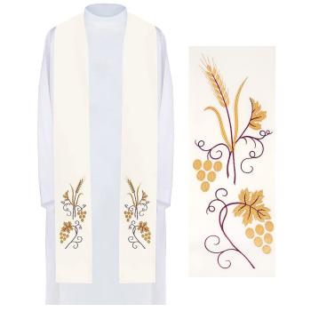 Fehér stóla hímzett kalász + szőlő díszítéssel