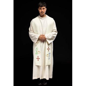 Fehér stóla hímzett hal + kenyér motívummal