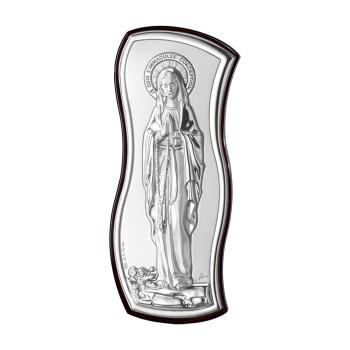 Ezüstözött plakett  6x13cm - Lourdesi Szűzanya