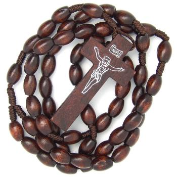 Zsinóros rózsafüzér sötétbarna 9x6mm-es fagolyókból