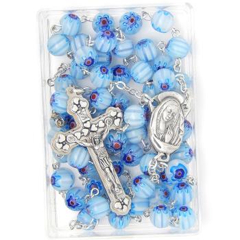 Rózsafüzér - Millefiori 8mm - halványkék-fehér