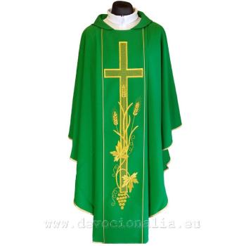 Zöld hímzett miseruha kereszt + kalász mintával