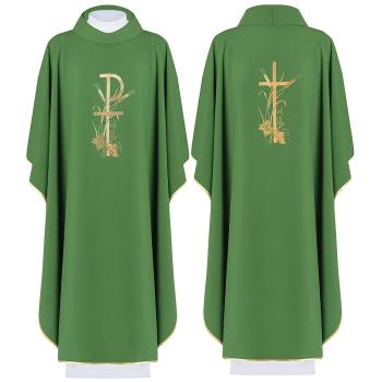Zöld hímzett miseruha kereszt + kalász + szőlő mintával